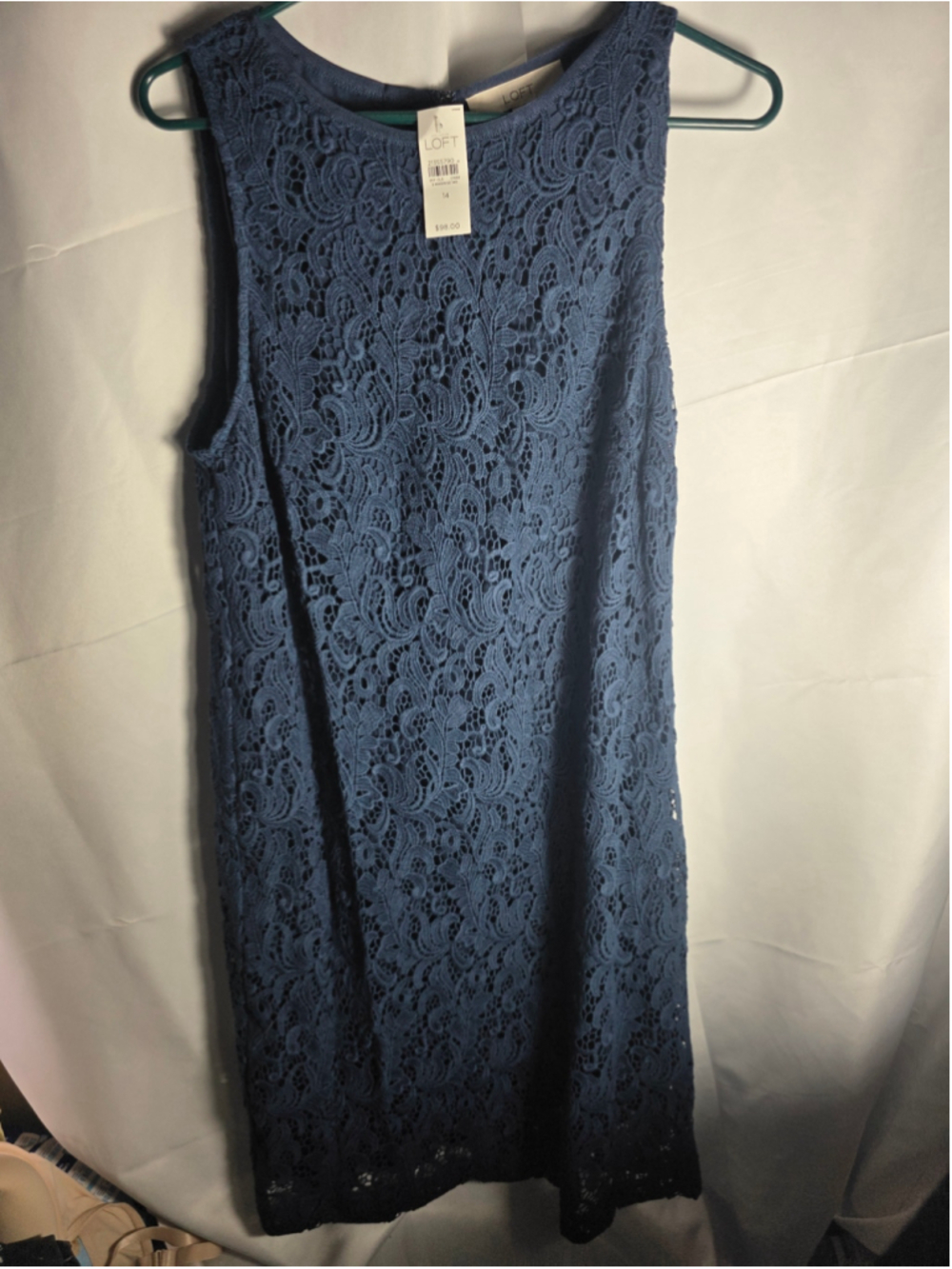 Women's LOFT Blue Lace Sleeveless Midi Dress Size 14 preppy cottagecore fall